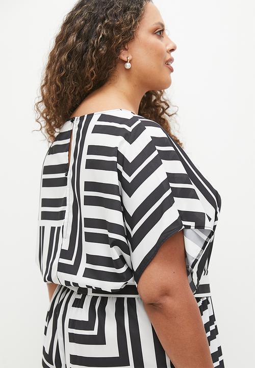 edit - Grown on sleeve printed belted jumpsuit -  stripe.