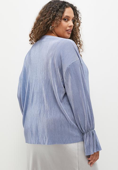 MILLA - Plisse long sleeve shell - silver grey 