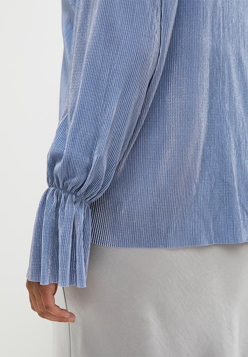 MILLA - Plisse long sleeve shell - silver grey 