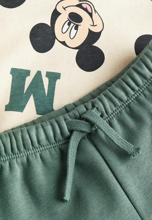 H&M - 2-Piece printed sweatshirt set - Green Mickey Mouse