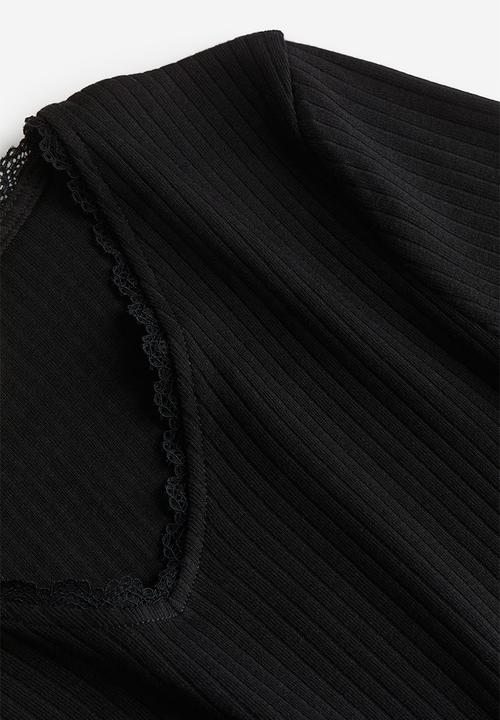 H&M - Ribbed cotton jersey cropped top - black