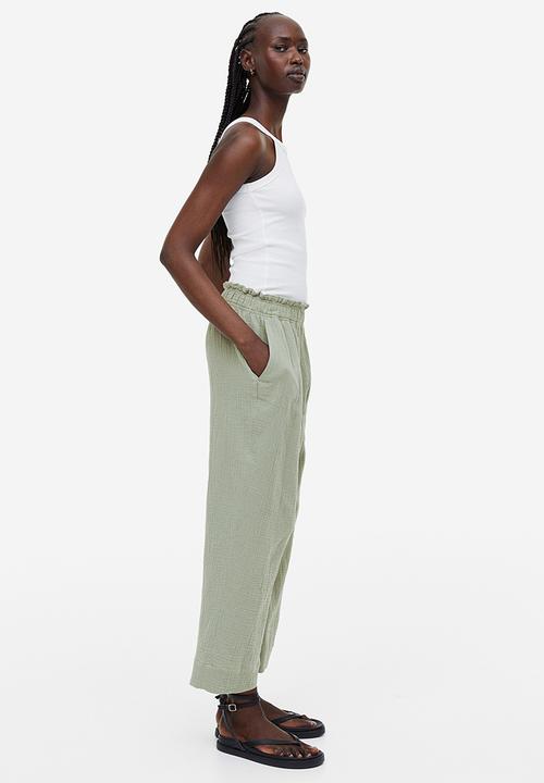 H&M - Paper bag trousers - Light khaki green