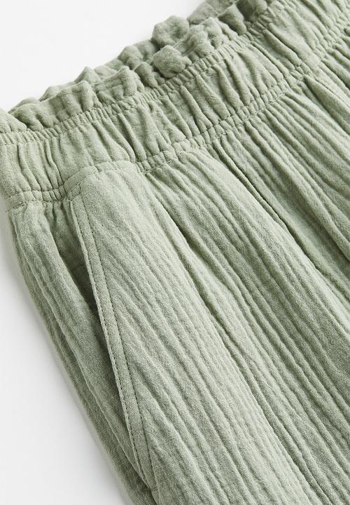 H&M - Paper bag trousers - Light khaki green