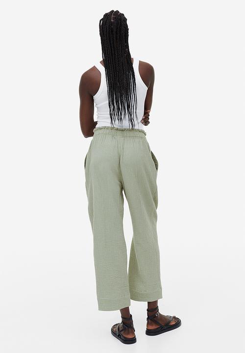 H&M - Paper bag trousers - Light khaki green