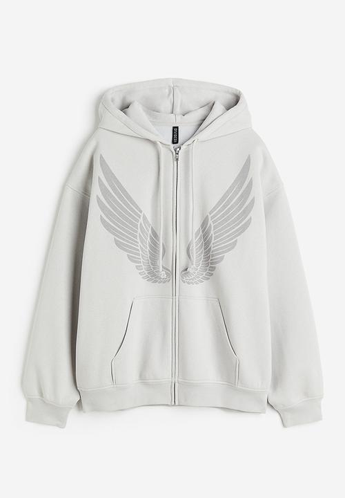 H&M - Oversized printed zip-through hoodie - Light grey Angel Wings