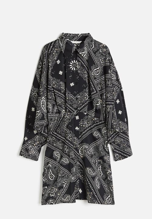 H&M - Satin shirt dress - Black Paisley-patterned