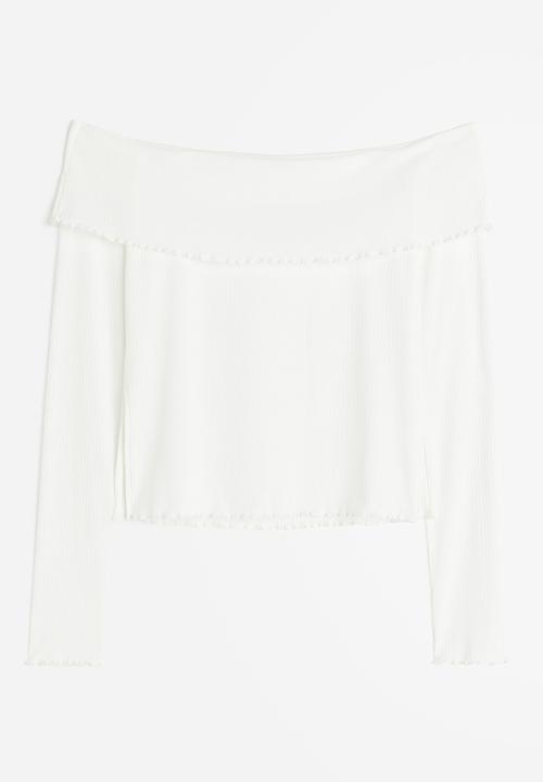 H&M - Ribbed off-the-shoulder top - cream