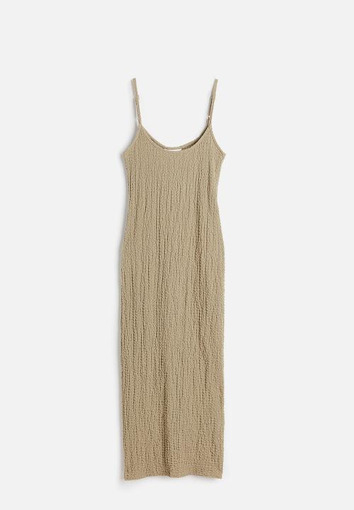 H&M - Crinkled jersey dress - light khaki green