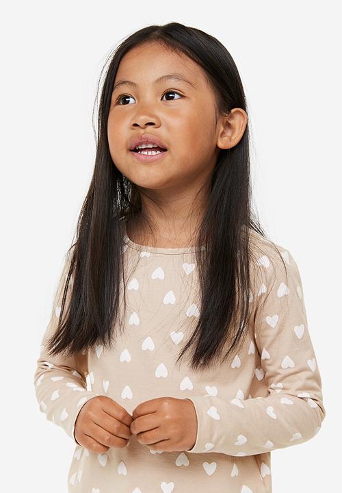 H&M - Printed jersey top - beige hearts 