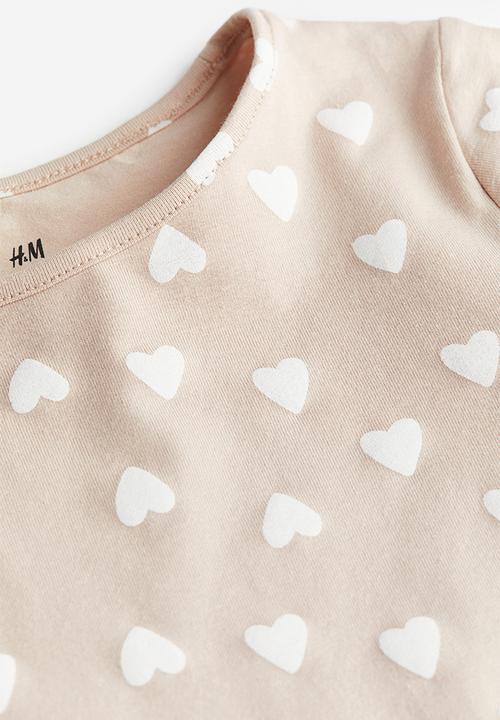H&M - Printed jersey top - beige hearts 