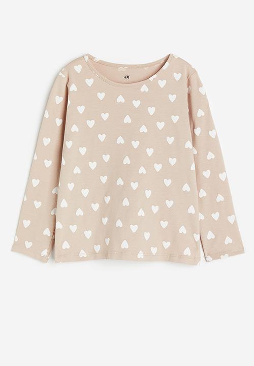 H&M - Printed jersey top - beige hearts 