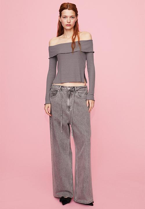H&M - Ribbed off-the-shoulder top - grey