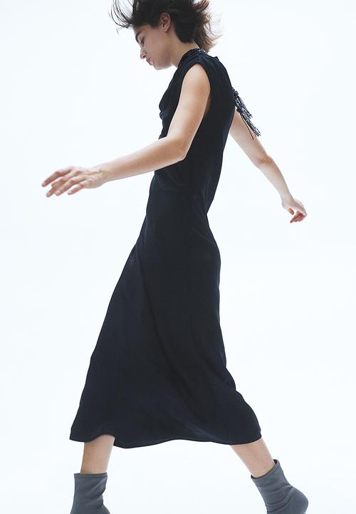 H&M - Draped satin dress - black