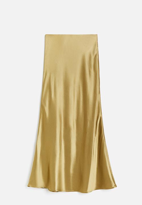 H&M - Satin maxi skirt - green, beige
