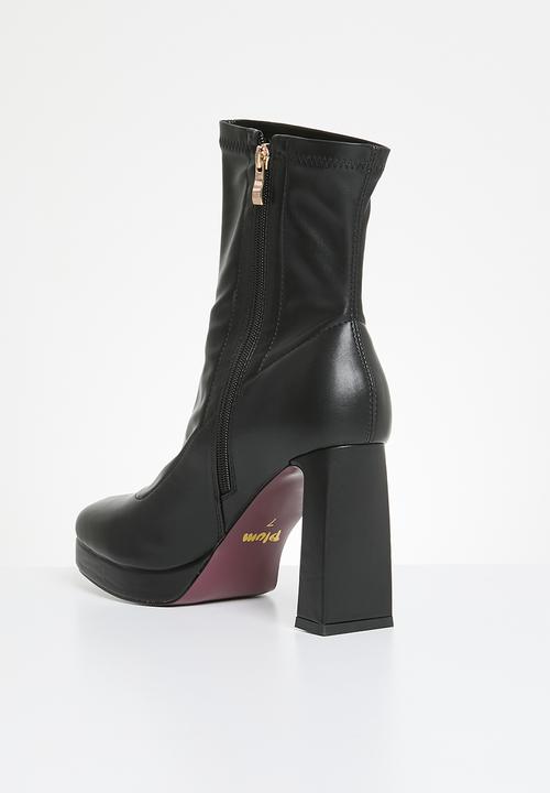 Plum - Staida block heel ankle boot - black