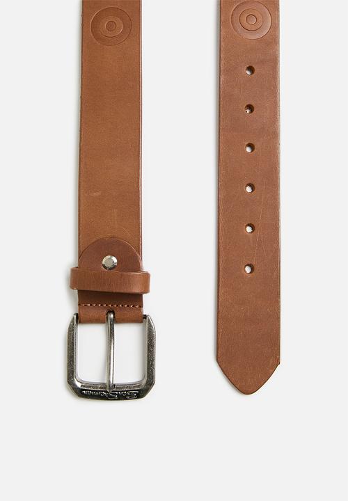 Ben Sherman - Target emboss leather belt - tan