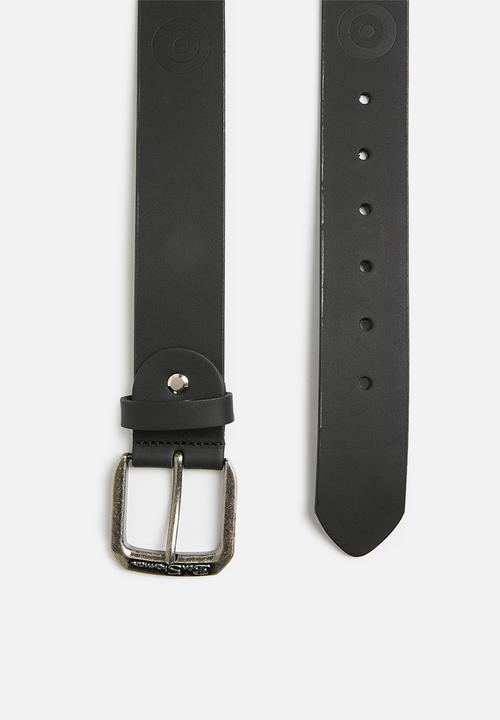 Ben Sherman - Target emboss leather belt - black