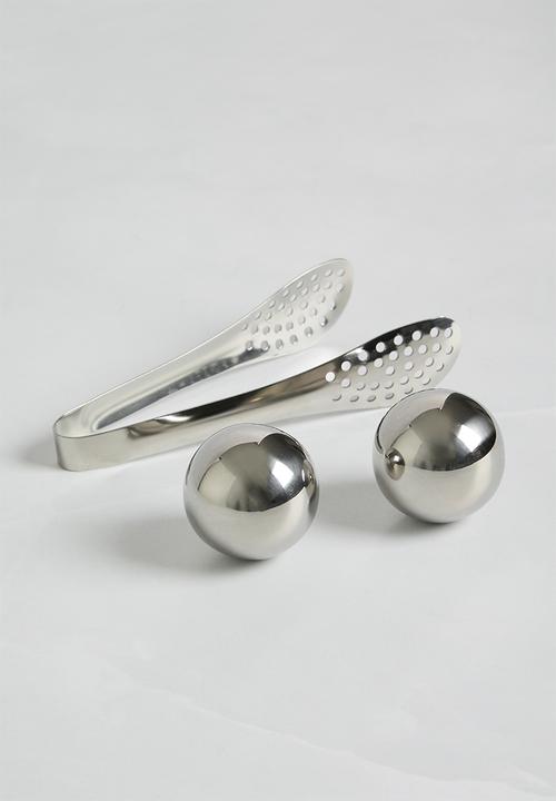 Sixth Floor - Spherical ice balls & tongs combo - sliver 