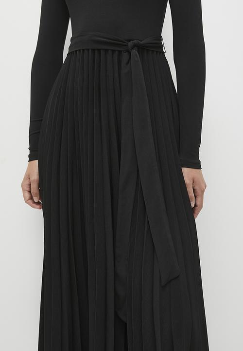 MILLA - Knit pleated fit & flare dress - black