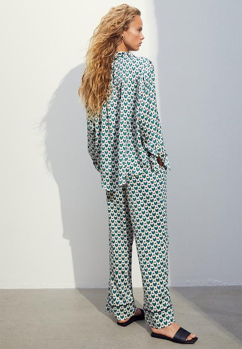 H&M - Wide satin trousers - green multi