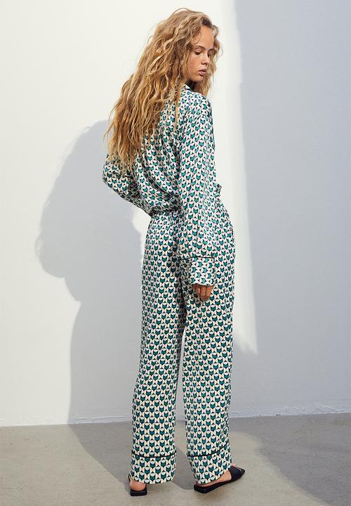 H&M - Wide satin trousers - green multi