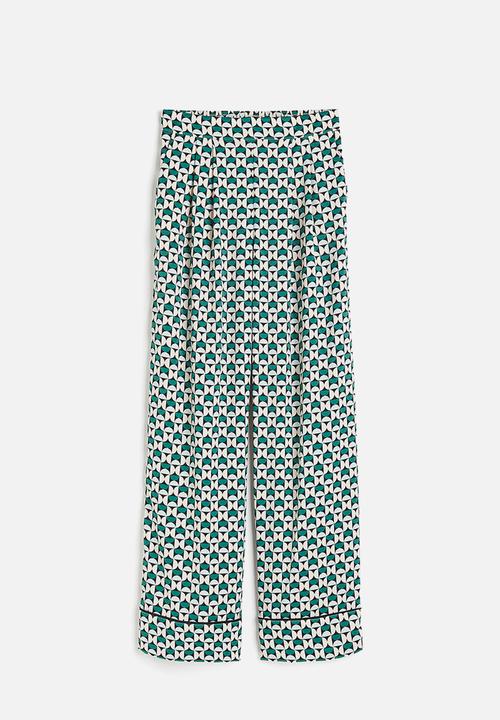 H&M - Wide satin trousers - green multi