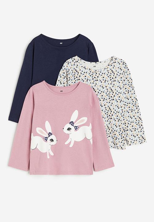 H&M - 3-pack long-sleeved jersey tops - blue & pink multi