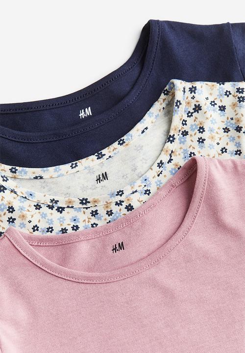 H&M - 3-pack long-sleeved jersey tops - blue & pink multi