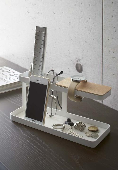 Yamazaki - Tower Desk Organizer w/ Steel & Wood - White