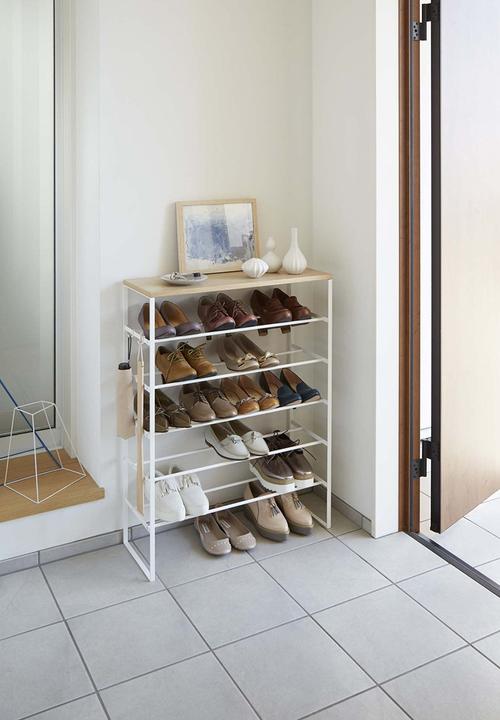 Yamazaki - Tower 6-Tiered Wood-Top Shoe Rack -  White