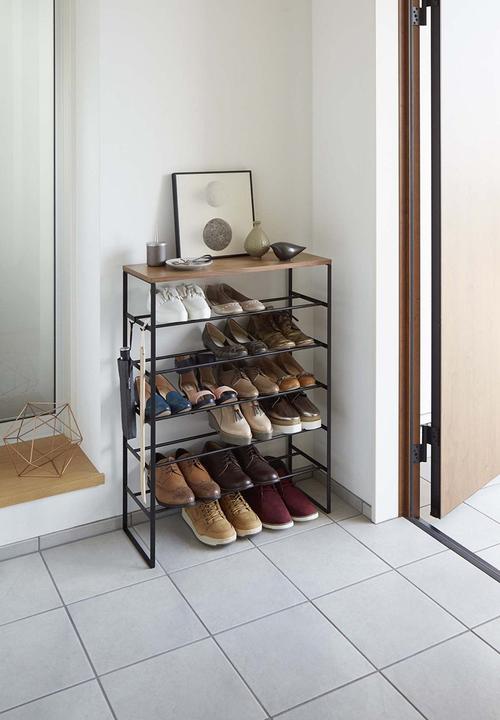 Yamazaki - Tower 6-Tiered Wood-Top Shoe Rack - Black
