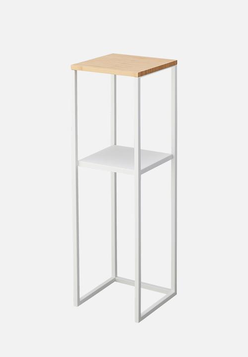 Yamazaki - Tower 2-Tiered Shelf w/ Wooden Top - White