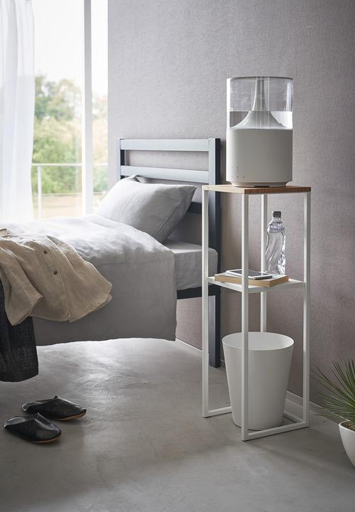 Yamazaki - Tower 2-Tiered Shelf w/ Wooden Top - White