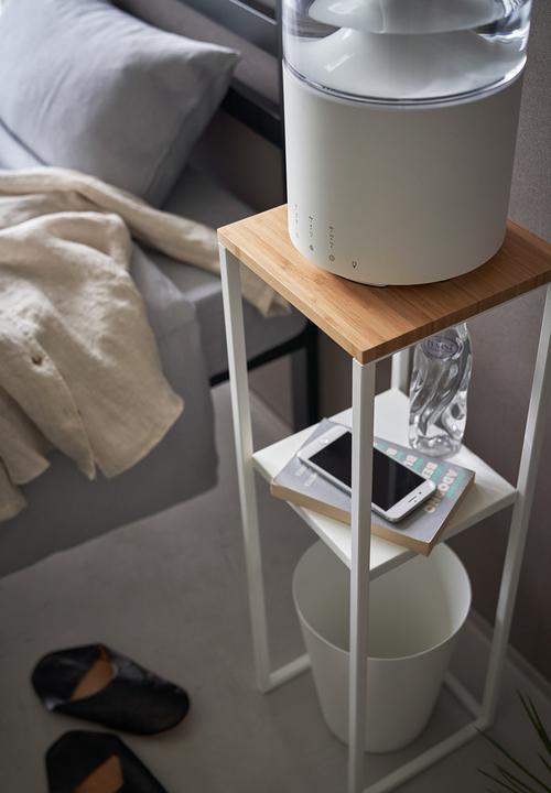 Yamazaki - Tower 2-Tiered Shelf w/ Wooden Top - White