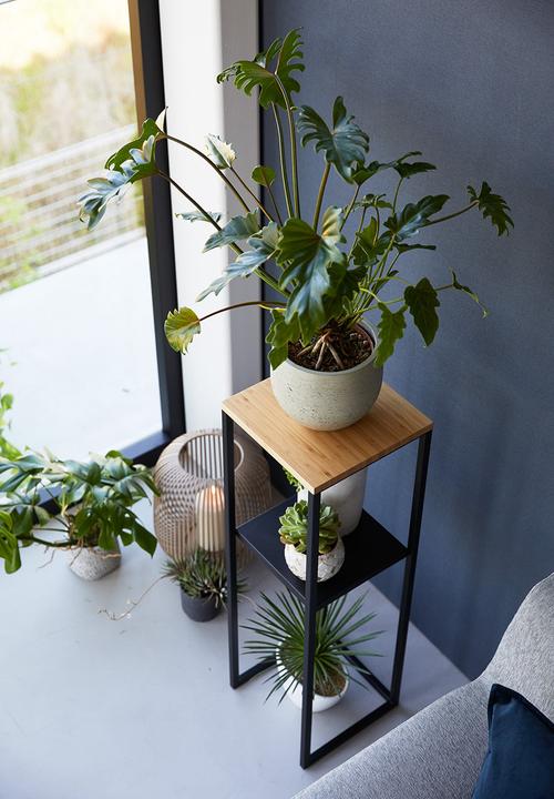 Yamazaki - Tower 2-Tiered Shelf w/ Wooden Top - Black