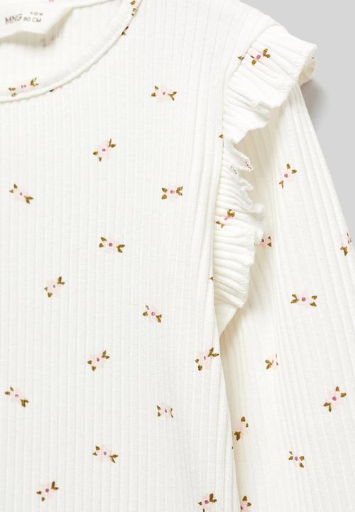 MANGO - T-shirt flori - off white