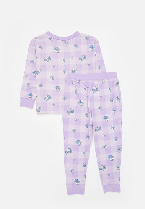 Cotton On - Serena long sleeve pyjama set - pale violet/ava ditsy gingham