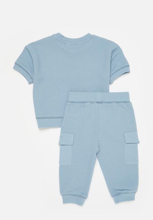 Cotton On - Bundle rex waffle sweater & auggie waffle trackpan - dusty blue
