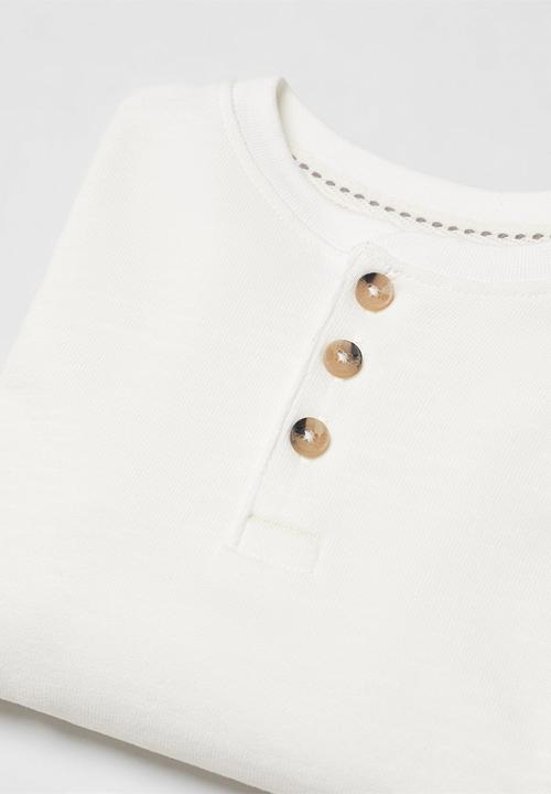 MANGO - T-shirt henleyb - off white