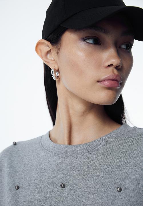 H&M - Bead-embellished t-shirt - grey, multi