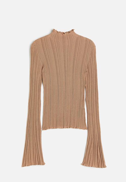 H&M - Rib-knit turtleneck top - beige
