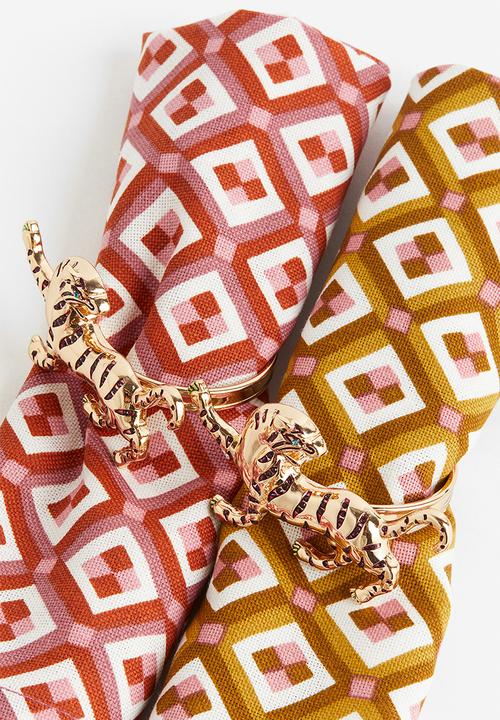 H&M - 2-pack metal napkin rings - red,gold
