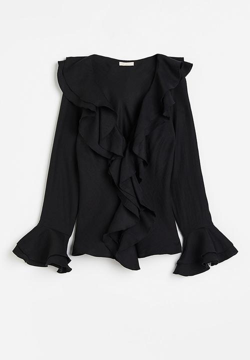 H&M - Flounce-trimmed blouse - black