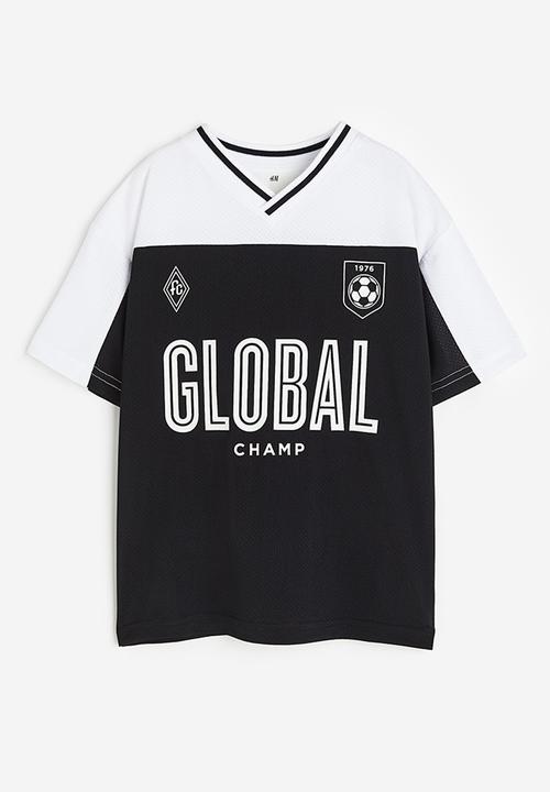 H&M - Mesh T-shirt - black & white