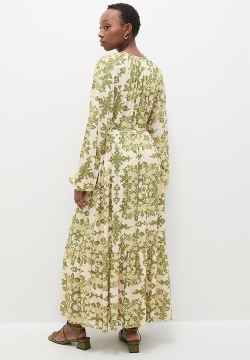 edit - Boho tiered midi dress - olive patchwork
