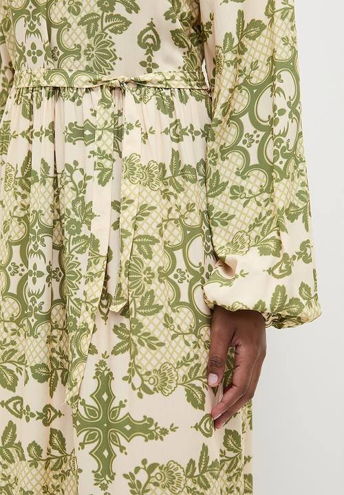 edit - Boho tiered midi dress - olive patchwork