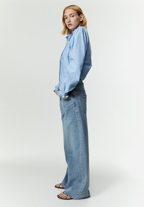 H&M - Frill-trimmed oxford blouse - blue