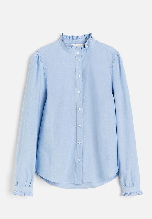H&M - Frill-trimmed oxford blouse - blue