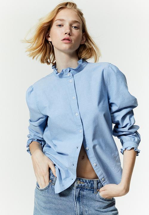 H&M - Frill-trimmed oxford blouse - blue