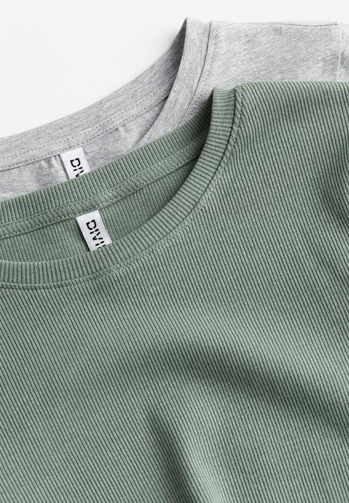 H&M - 2 Pack cotton tops - grey & green 